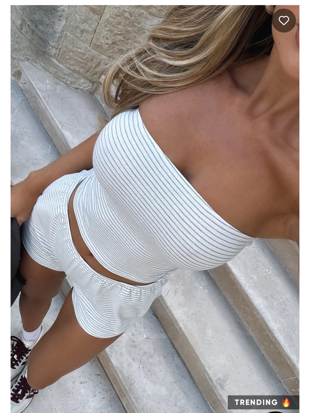 Striped White Tube Top & Shorts Set - White Fox